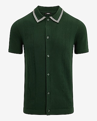 Ribbed Tipped Collar Cotton Sweater Polo