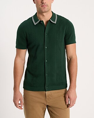 Ribbed Tipped Collar Cotton Sweater Polo