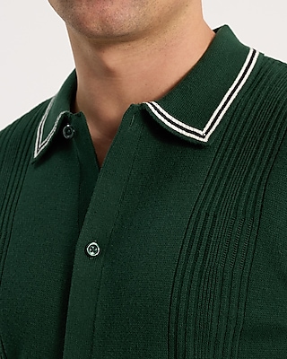 Ribbed Tipped Collar Cotton Sweater Polo
