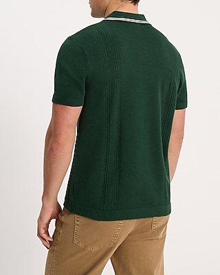 Ribbed Tipped Collar Cotton Sweater Polo
