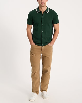 Ribbed Tipped Collar Cotton Sweater Polo