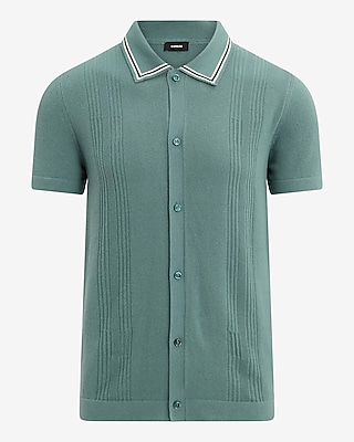 Ribbed Tipped Collar Cotton Sweater Polo