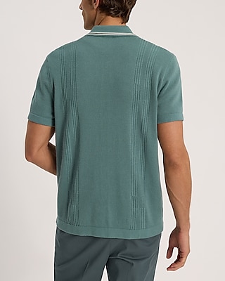 Ribbed Tipped Collar Cotton Sweater Polo