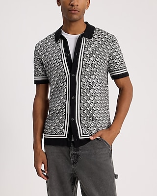Textured Geo Cotton-blend Jacquard Polo | Express