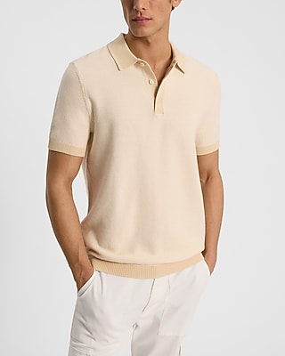 Textured Tipped Cotton Short Sleeve Sweater Polo