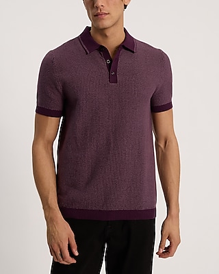 Textured Tipped Cotton Short Sleeve Sweater Polo