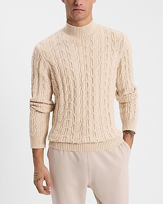 Cable Knit Cotton-Blend Turtleneck Sweater