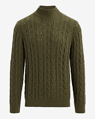 Cable Knit Cotton-Blend Turtleneck Sweater