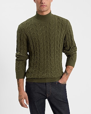 Cable Knit Cotton-Blend Turtleneck Sweater