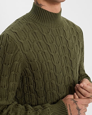 Cable Knit Cotton-Blend Turtleneck Sweater