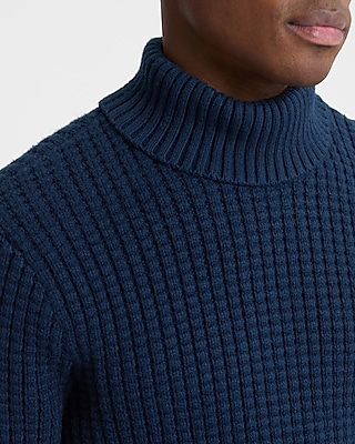 Waffle Knit Cotton-Blend Turtleneck Sweater