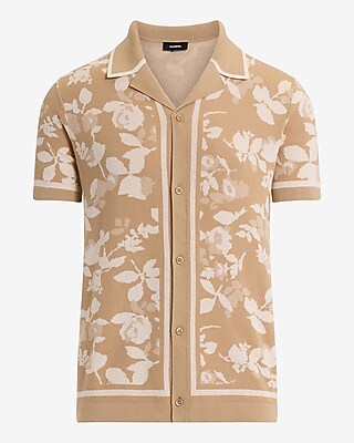 Bordered Floral Cotton Short Sleeve Sweater Polo