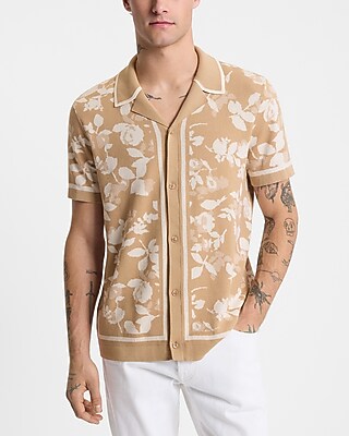 Bordered Floral Cotton Short Sleeve Sweater Polo