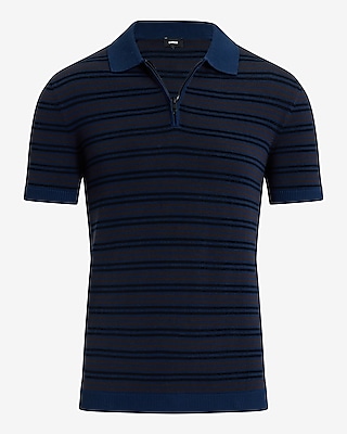 Striped Cotton-Blend Short Sleeve Sweater Polo