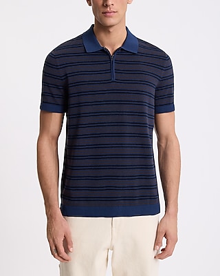 Striped Cotton-Blend Short Sleeve Sweater Polo