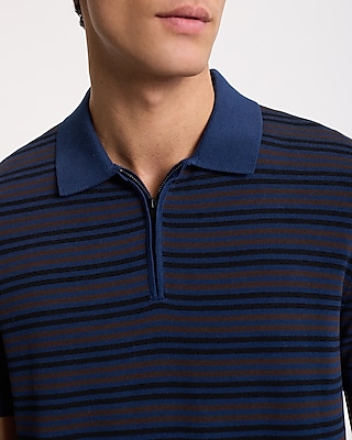 Striped Cotton-Blend Short Sleeve Sweater Polo