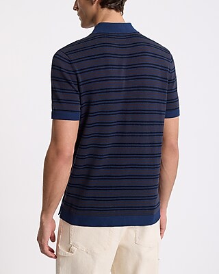 Striped Cotton-Blend Short Sleeve Sweater Polo