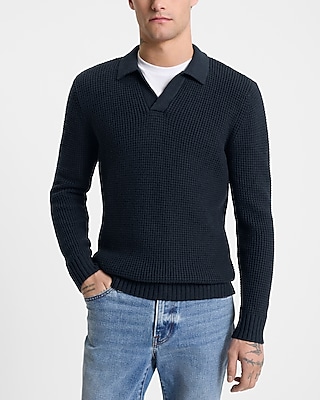 Waffle Knit Johnny Collar Sweater
