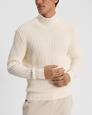 Vertical Cable Knit Mock Neck Sweater