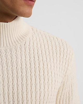 Vertical Cable Knit Mock Neck Sweater