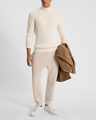 Vertical Cable Knit Mock Neck Sweater