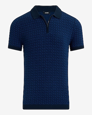 Herringbone Geo Cotton Short Sleeve Sweater Polo