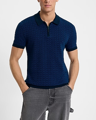 Herringbone Geo Cotton Short Sleeve Sweater Polo