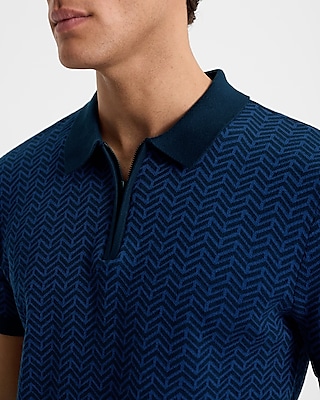 Herringbone Geo Cotton Short Sleeve Sweater Polo