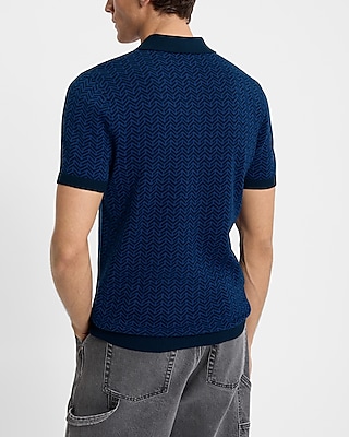 Herringbone Geo Cotton Short Sleeve Sweater Polo