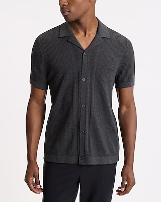Dobby Textured Floral Striped Cotton Short Sleeve Shirt