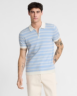 Striped Geo Cotton Short Sleeve Sweater Polo