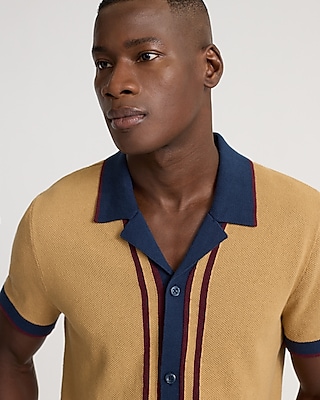 Color Blocked Border Cotton Short Sleeve Sweater Polo