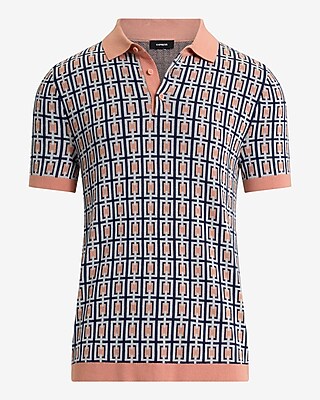 Rectangular Geo Cotton Short Sleeve Sweater Polo - thumbnail 9