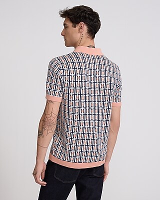Rectangular Geo Cotton Short Sleeve Sweater Polo - thumbnail 7
