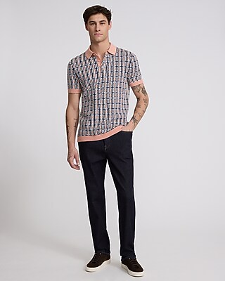 Rectangular Geo Cotton Short Sleeve Sweater Polo - thumbnail 8
