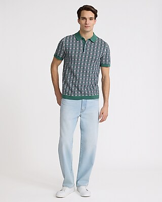 Rectangular Geo Cotton Short Sleeve Sweater Polo