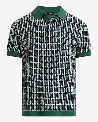 Rectangular Geo Cotton Short Sleeve Sweater Polo