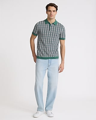 Rectangular Geo Cotton Short Sleeve Sweater Polo