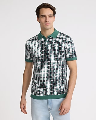 Rectangular Geo Cotton Short Sleeve Sweater Polo