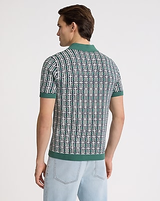 Rectangular Geo Cotton Short Sleeve Sweater Polo