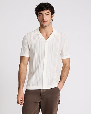 Zig Zag Open Knit Cotton Sweater Polo | Express
