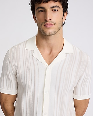 Striped Cotton-Blend Short Sleeve Sweater Polo