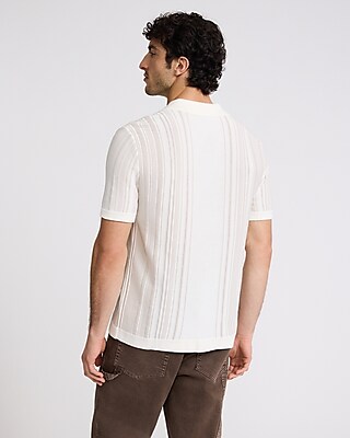 Striped Cotton-Blend Short Sleeve Sweater Polo
