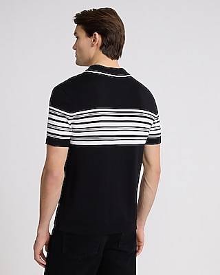 Chest Striped Cotton-Blend Short Sleeve Sweater Polo - thumbnail 10