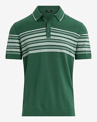 Chest Striped Cotton-Blend Short Sleeve Sweater Polo