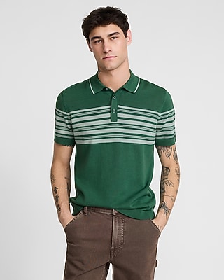 Chest Striped Cotton-Blend Short Sleeve Sweater Polo