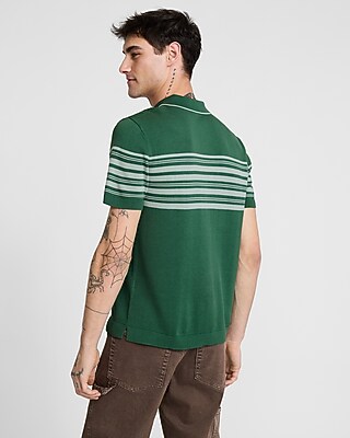 Chest Striped Cotton-Blend Short Sleeve Sweater Polo