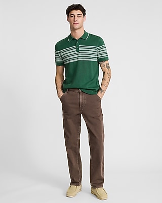 Chest Striped Cotton-Blend Short Sleeve Sweater Polo