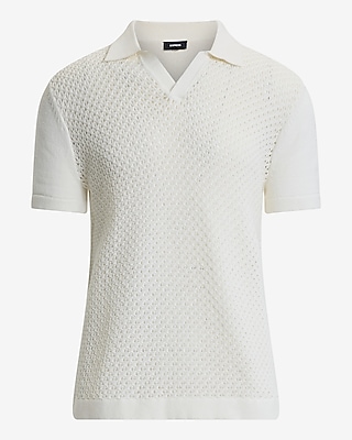 Textured Open Stitch Cotton Johnny Collar Polo