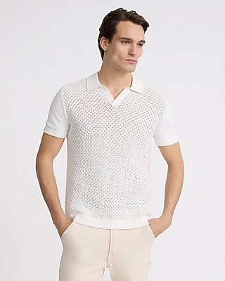 Textured Open Stitch Cotton Johnny Collar Polo